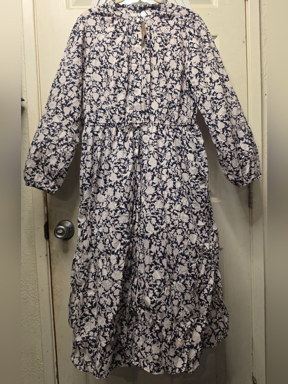 J. Crew Navy and Light Pink Floral Printed Midi Dress